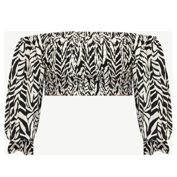 ELOQUII ELEMENTS Women's Smocked Cropped Animal Print Top Plus Size 14/16 - Picture 3 of 10